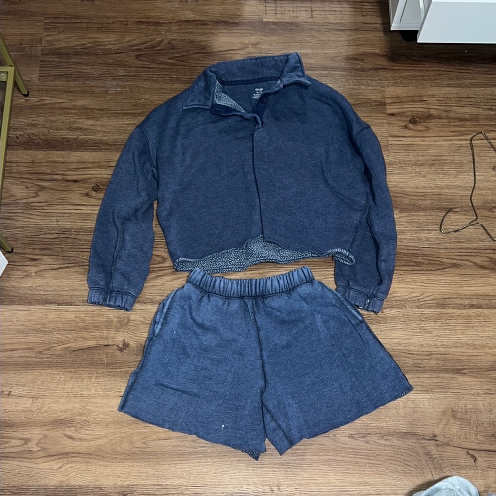 Aerie Blue Cropped Jacket and Shorts Set